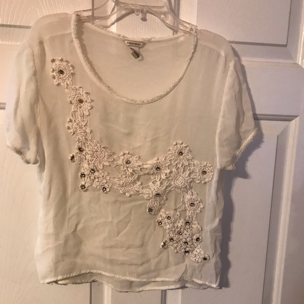 Sheer Forever 21 Top with Floral Appliqués - Picture 3 of 6